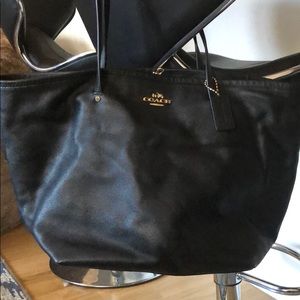 Black Leather Coach Tote